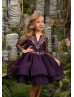 Gold Lace Purple Tulle Knee Length Flower Girl Dress